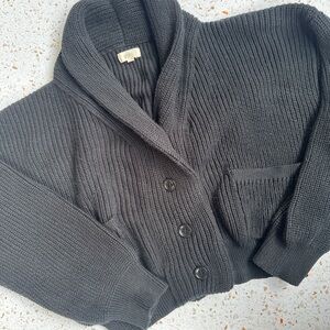 OZMA Sloan Cardigan Black Shawl Collar Ribbed cotton Cardigan